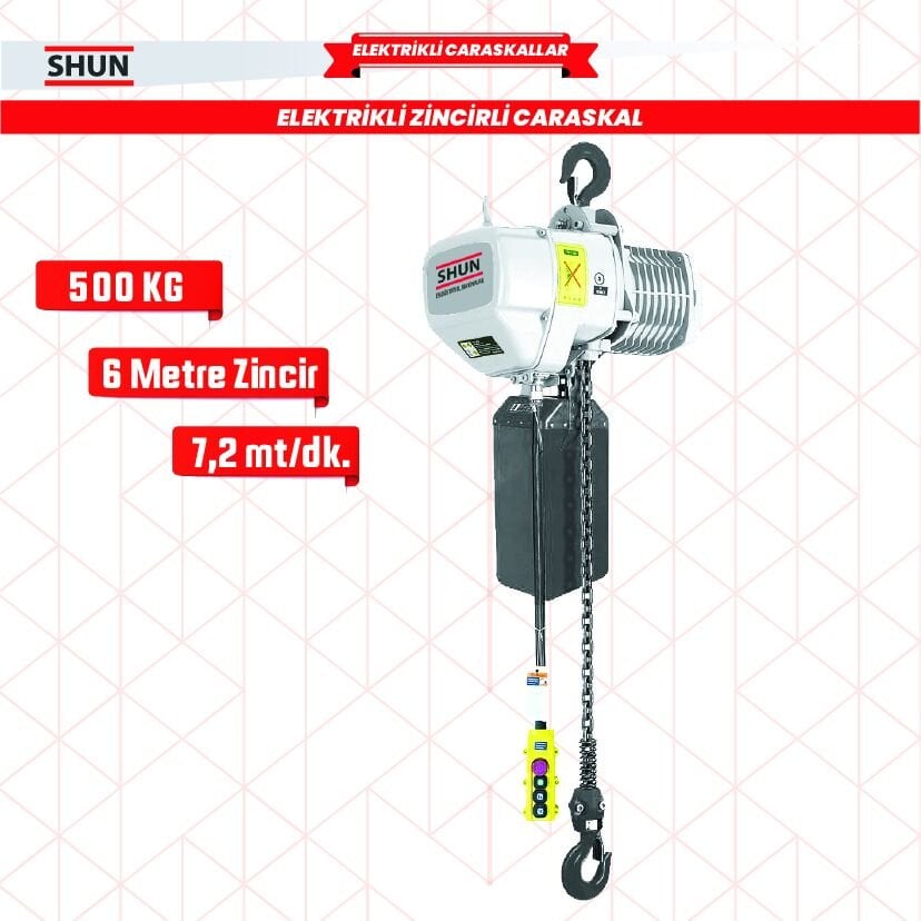 Shun 500 Kg 2 Hareketli 1100 W Elektrikli Zincirli Vinç Caraskal 380 V AC