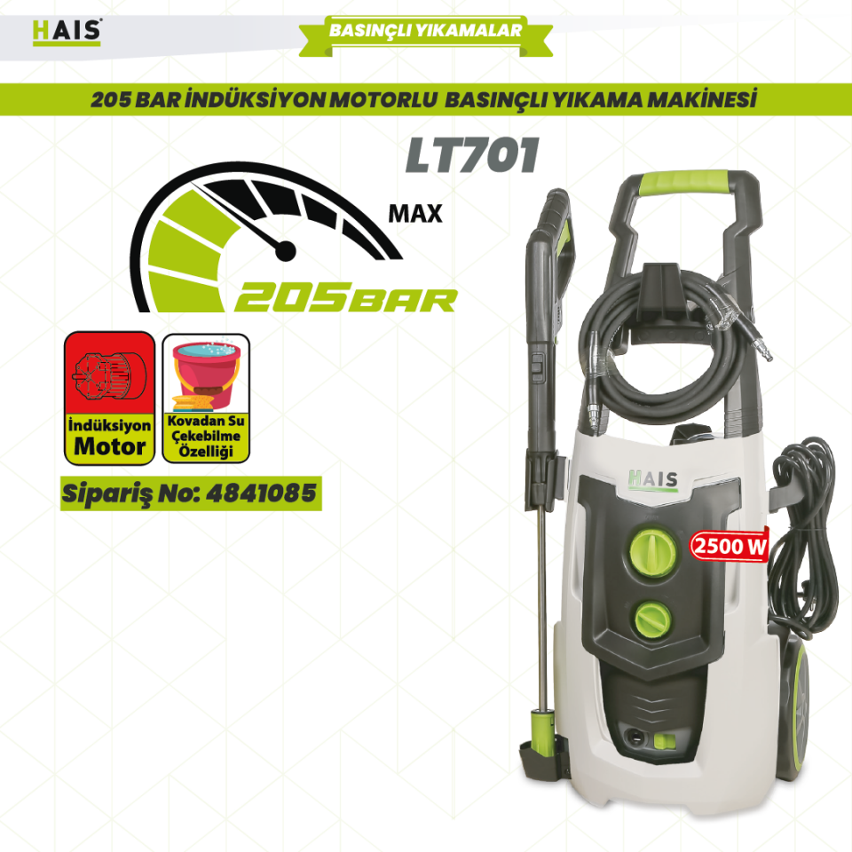 HAIS LT701 2500 Watt 205 Bar İndüksiyon Motorlu  Basınçlı Yıkama Makinesi