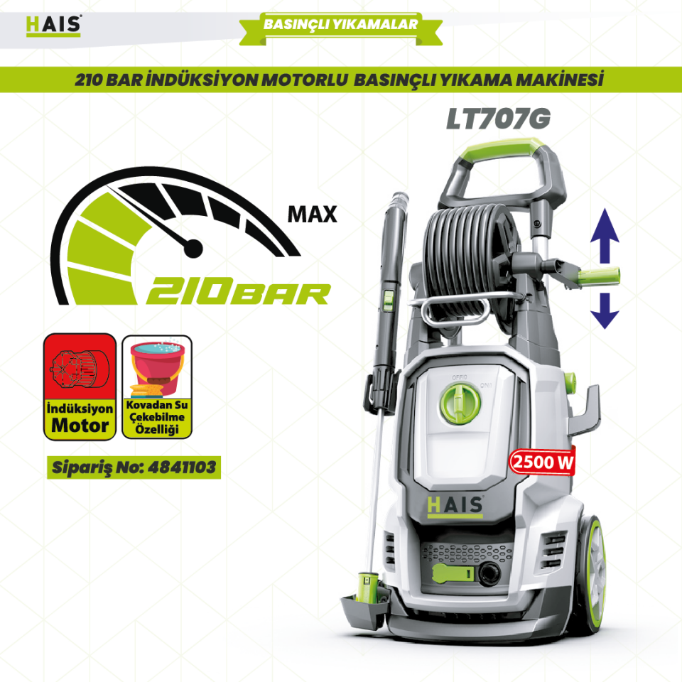 HAIS LT707G 2500 Watt 210 Bar İndüksiyon Motorlu  Basınçlı Yıkama Makinesi