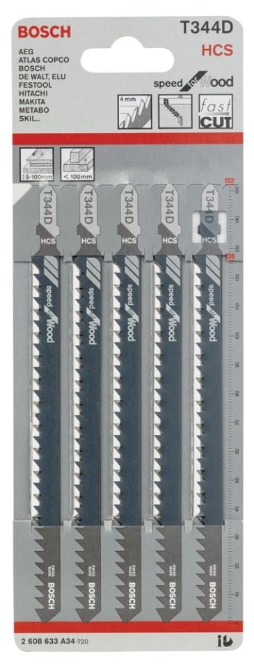 Bosch Hızlı Kesim Serisi Ahşap İçin T 344 D Dekupaj Testeresi Bıçağı - 5'Li Paket