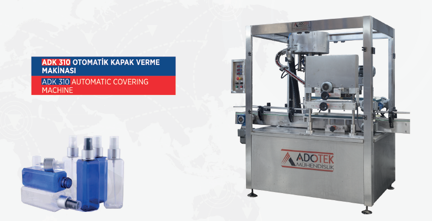 ADK 327 Şişe Temizleme Yarıotomatik Dolum, Kapaklama Etiket ve Tepsi Makinası(Akışkan Ürün)