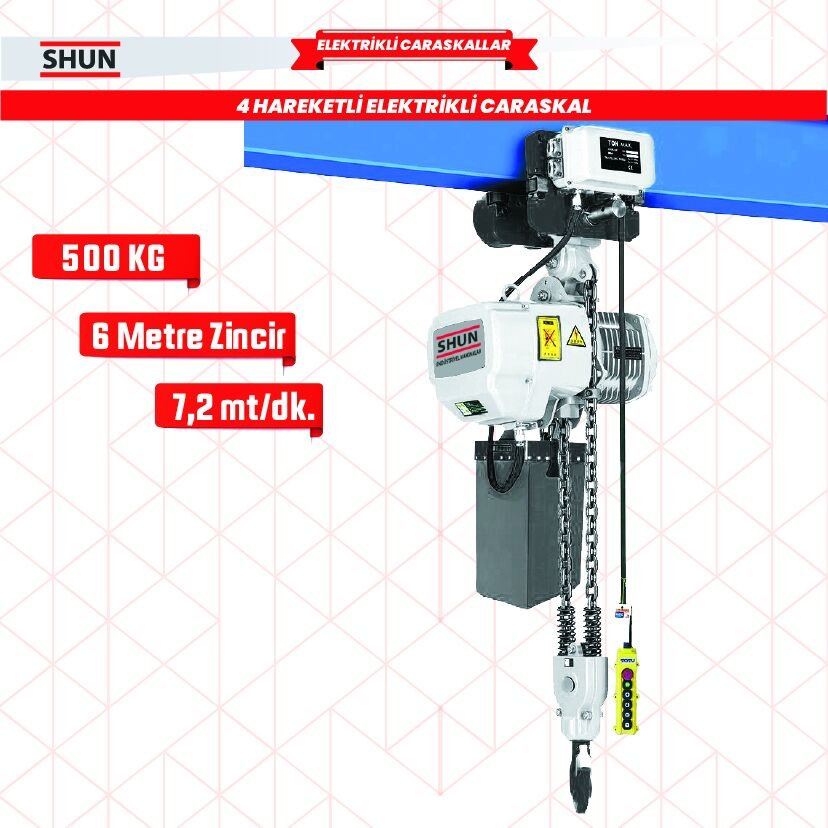 Shun  500 kg 4 Hareketli 1100 W Elektrikli Zincirli Vinç Caraskal 380 V AC