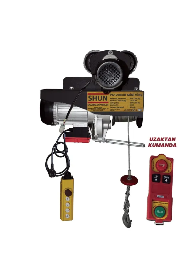 Shun 600/1200Kg 1700W Elektrikli Mini Vinç 4 Hareketli Uzaktan Kumandalı 220 V
