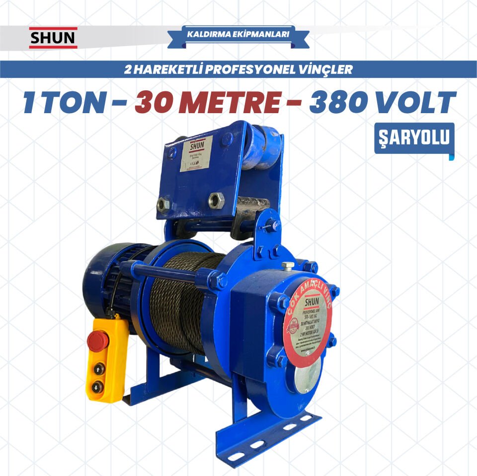Shun 380 V 1 Ton 15-30 Mt Şaryolu Profesyonel Vinç 1600 W