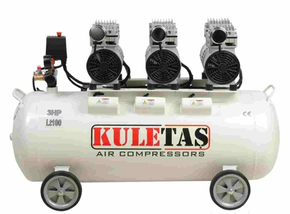 Kuletaş 8 bar 3 HP 100 LT  Yağsız ve Sessiz Kompresör 3 Motorlu+5 li Havalı Set