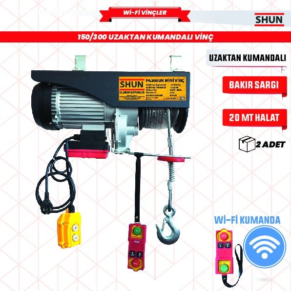 Shun  150/300Kg 750W Uzaktan Kumandalı Elektrikli Mini Vinç 220 V