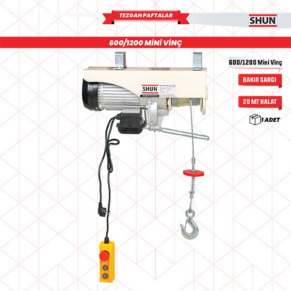 Shun 600/1200Kg 1700W Elektrikli Mini Vinç 220 V
