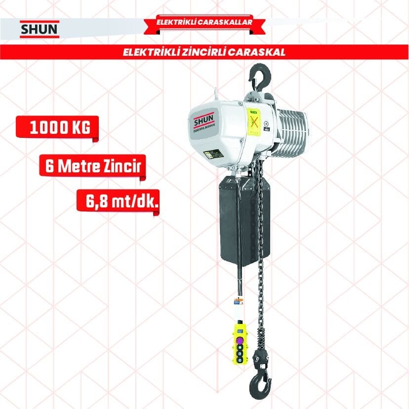Shun 1 ton 2 Hareketli 1500 W Elektrikli Zincirli Caraskal 380 V AC