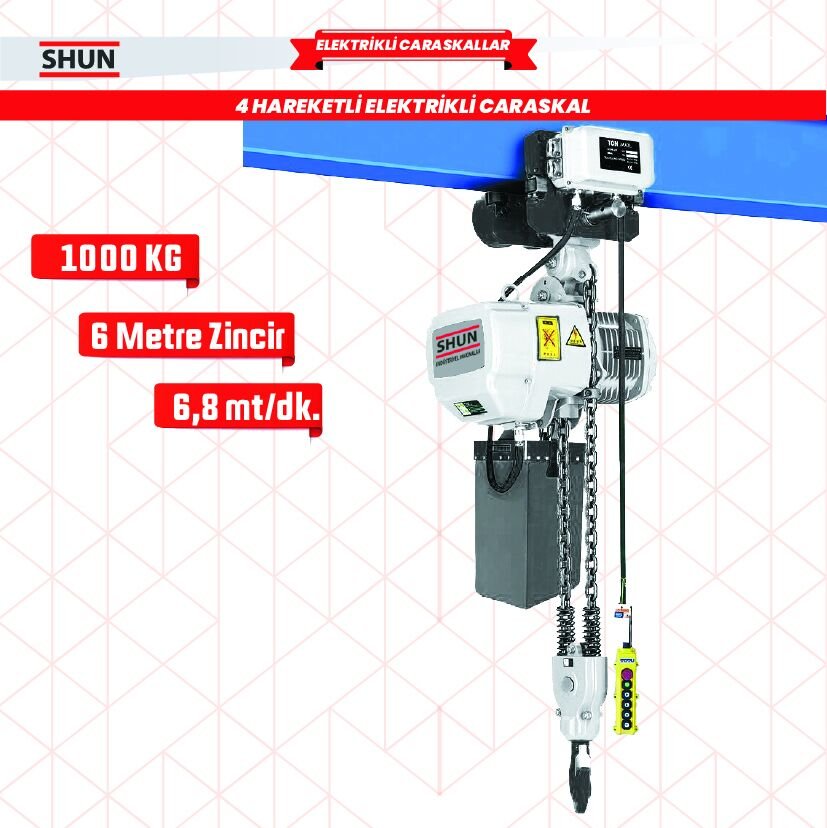 Shun 1 ton 4 Hareketli 1500 W Elektrikli Zincirli Vinç 380 V AC