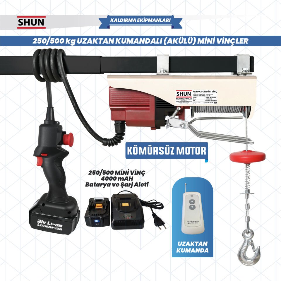 Shun 250/500Kg 380W 21 V Dc Akülü Elektrikli Mini Vinç
