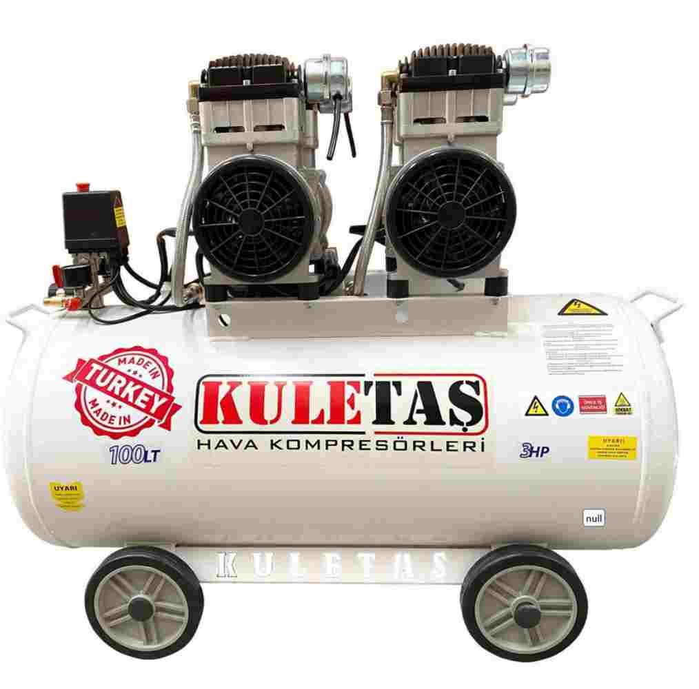 Kuletaş 8bar 3HP 100LT  Yerli Üretim Yağsız ve Sessiz Kompresör 2 Motorlu